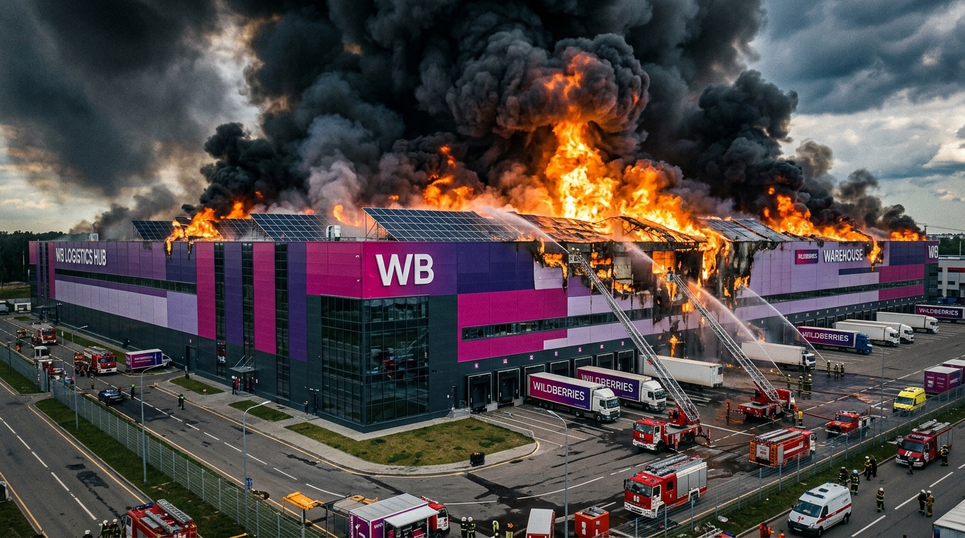 Modern Wildberries Warehouse On Fire