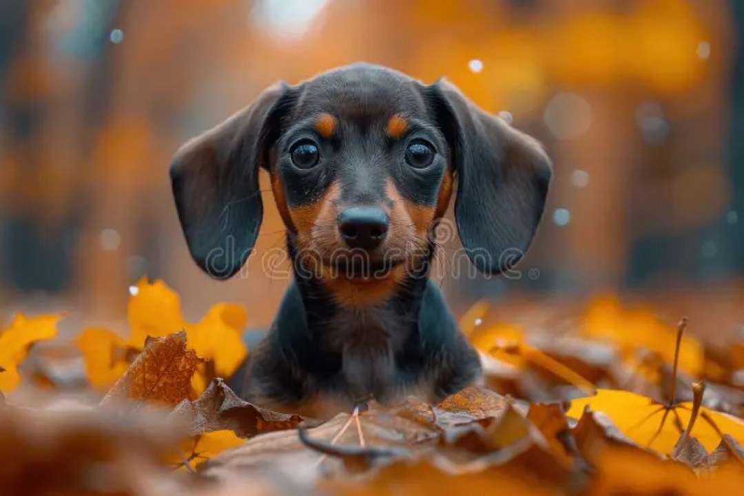 Dachshund Puppy Autumn Leaves