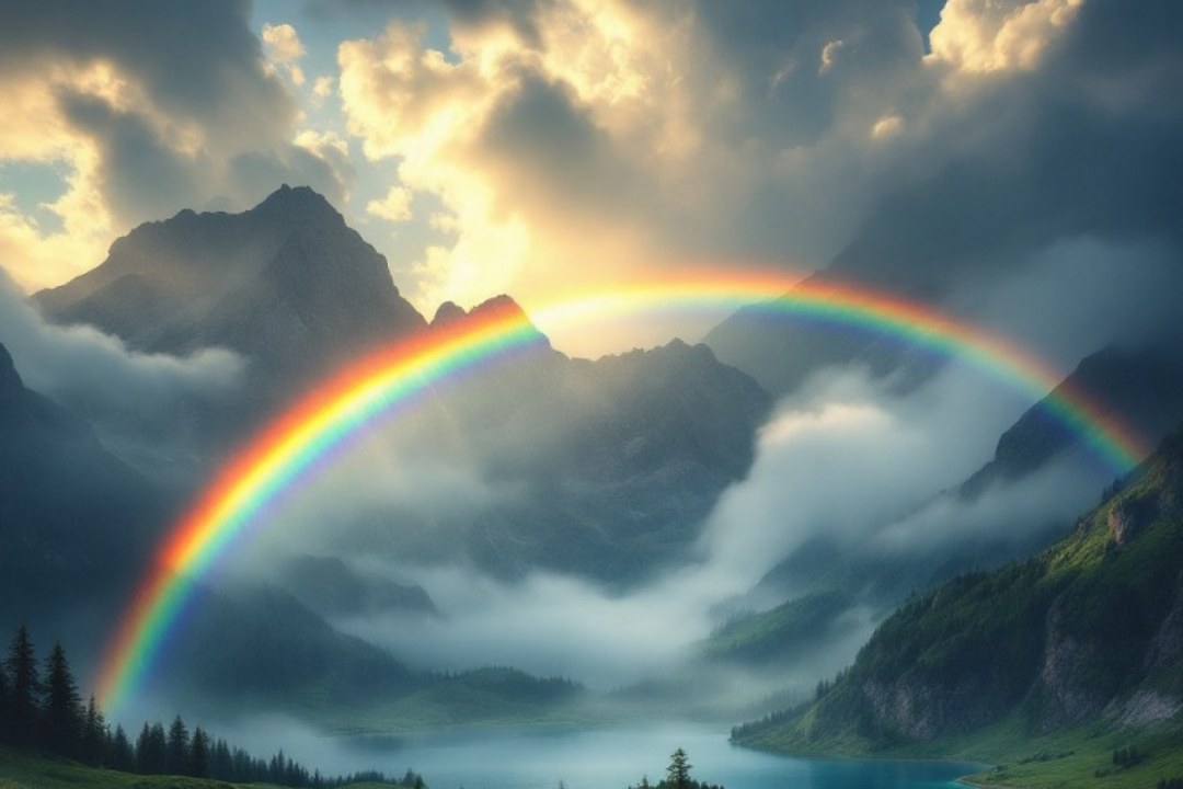 Rainbow Over Summer Waterfall